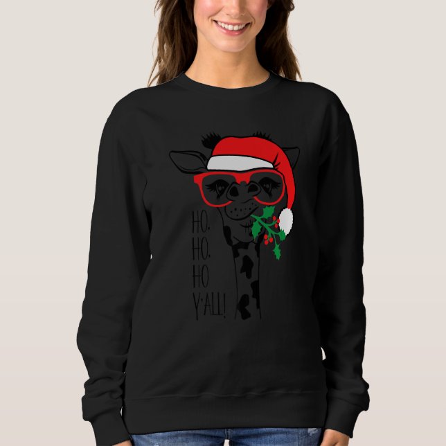 Christmas Giraffe With Glasses Santa Hat Xmas Sweatshirt (Front)