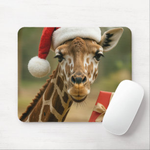 Christmas Giraffe With Holiday Gift Mouse Pad