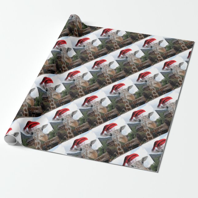 Christmas Giraffe Wrapping Paper (Unrolled)