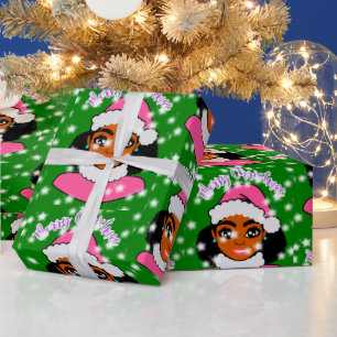 Christmas Girl,African American,Black Girl,Afro Wrapping Paper