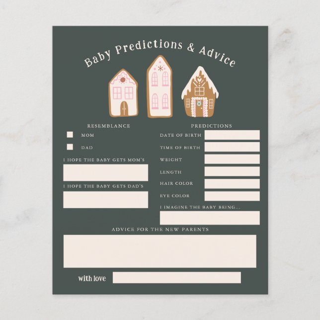 Christmas Girl Baby Shower Baby Predictions Card (Front)