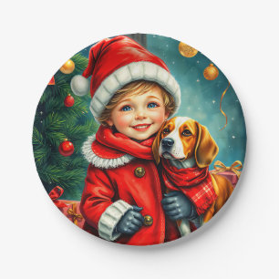 CHRISTMAS Girl ~ Beagle flowers ~ Paper Plate