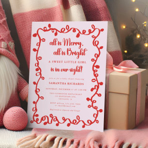 Christmas Girl blush pink red lights baby shower Invitation