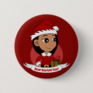 Christmas girl cartoon button