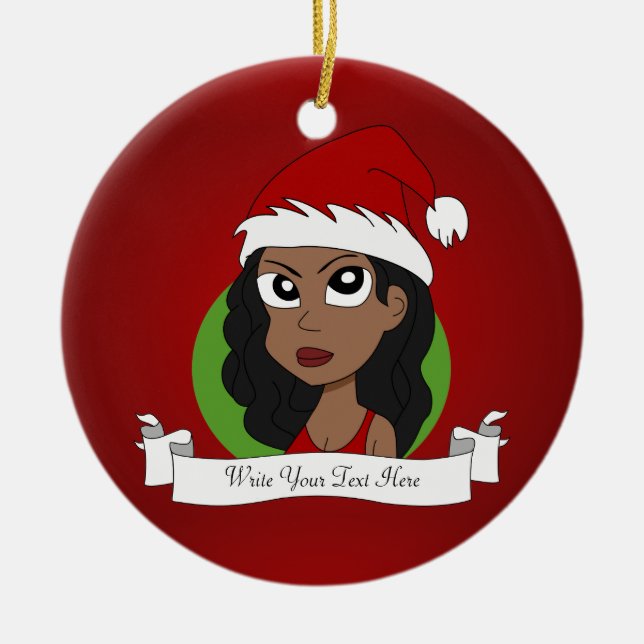 Christmas girl cartoon ceramic ornament (Front)