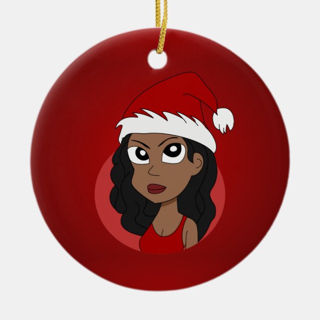 Christmas girl cartoon ceramic ornament (Front)