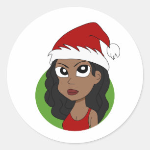 Christmas girl cartoon classic round sticker