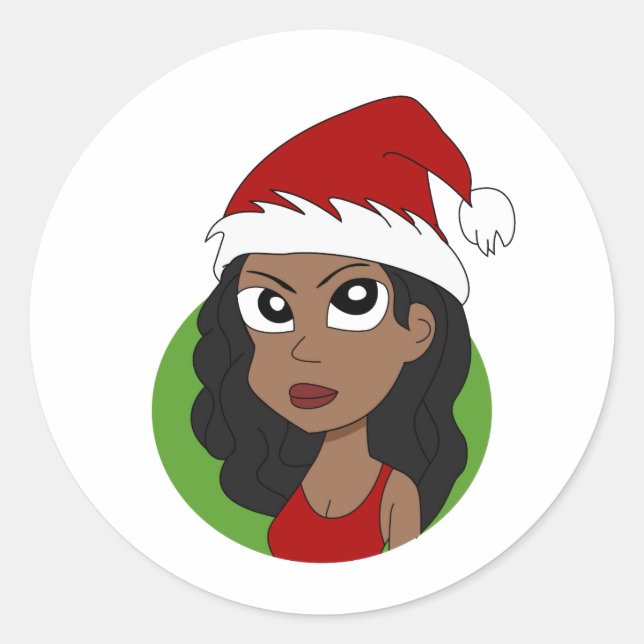 Christmas girl cartoon classic round sticker (Front)