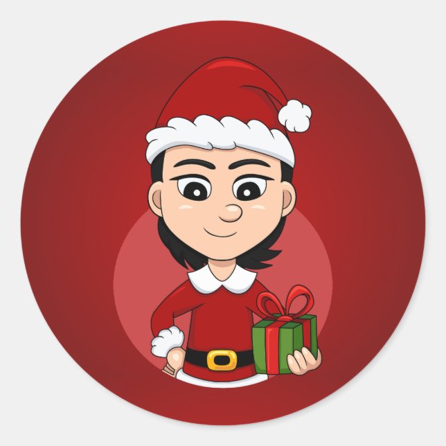 Christmas girl cartoon classic round sticker (Front)