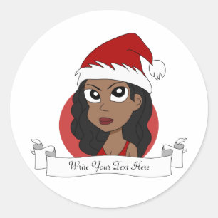 Christmas girl cartoon classic round sticker