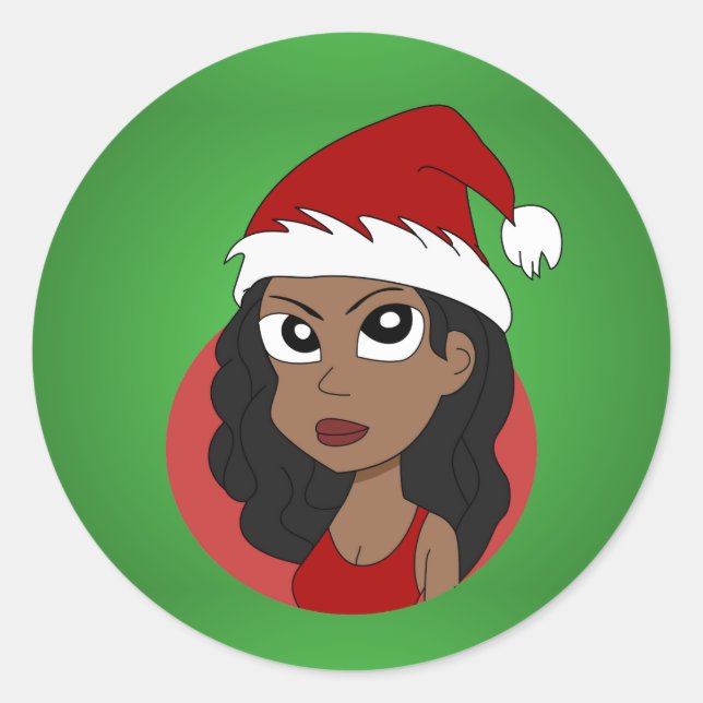 Christmas girl cartoon classic round sticker (Front)