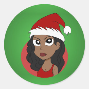 Christmas girl cartoon classic round sticker