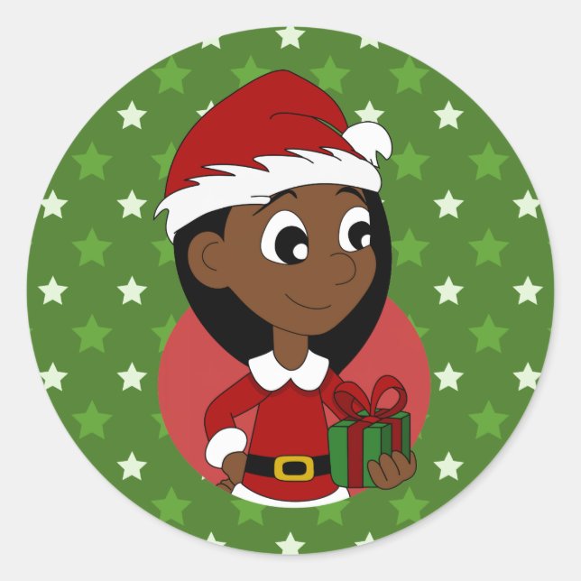 Christmas girl cartoon classic round sticker (Front)