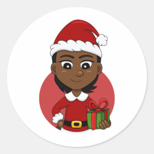 Christmas girl cartoon classic round sticker