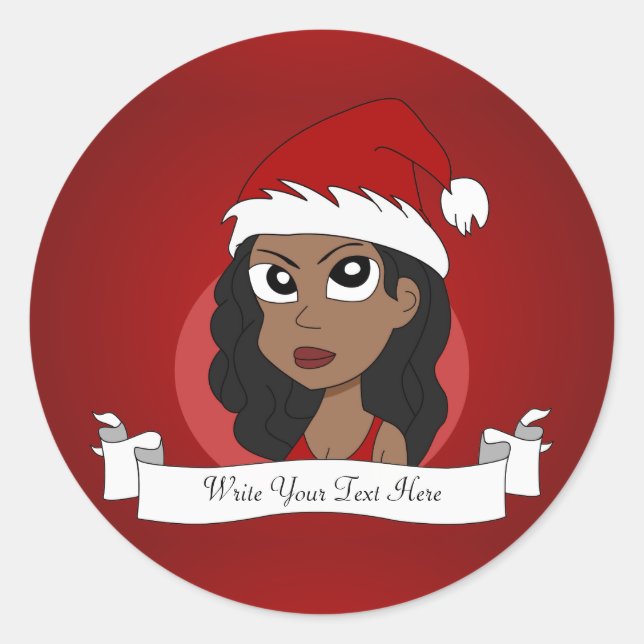 Christmas girl cartoon classic round sticker (Front)