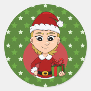 Christmas girl cartoon classic round sticker