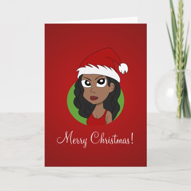 Christmas girl cartoon holiday card (Front)
