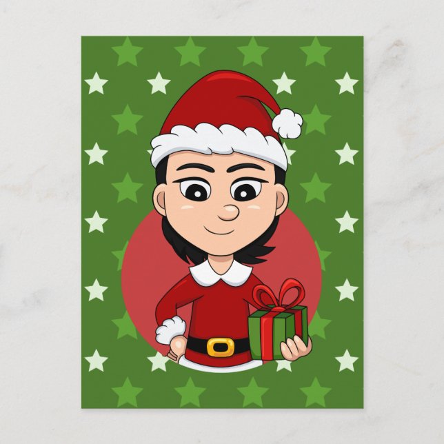 Christmas girl cartoon holiday postcard (Front)