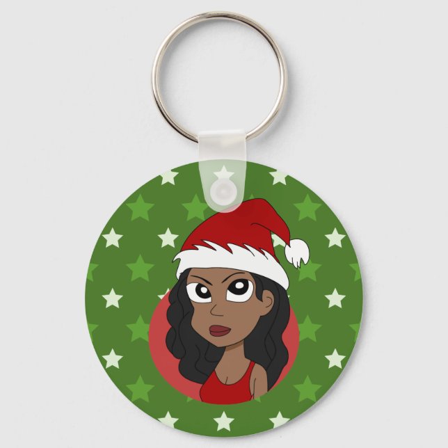 Christmas girl cartoon key ring (Front)