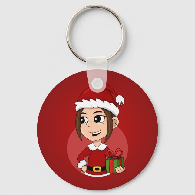 Christmas girl cartoon keychain (Front)