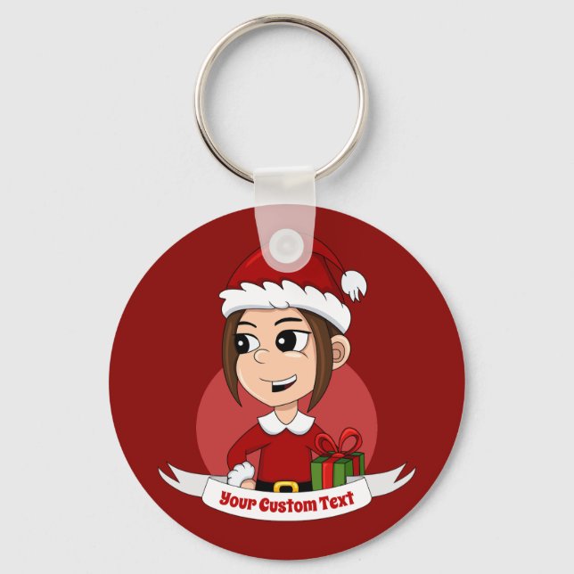 Christmas girl cartoon keychain (Front)