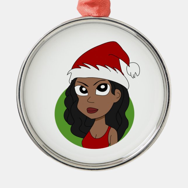 Christmas girl cartoon metal ornament (Front)