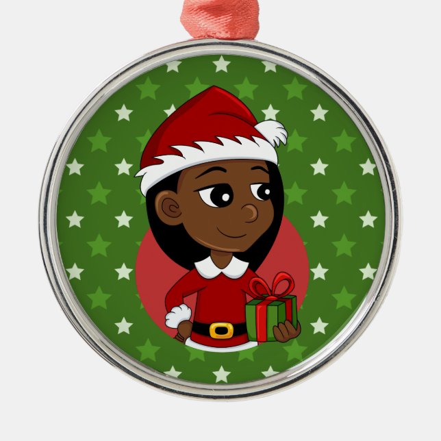 Christmas girl cartoon metal ornament (Front)