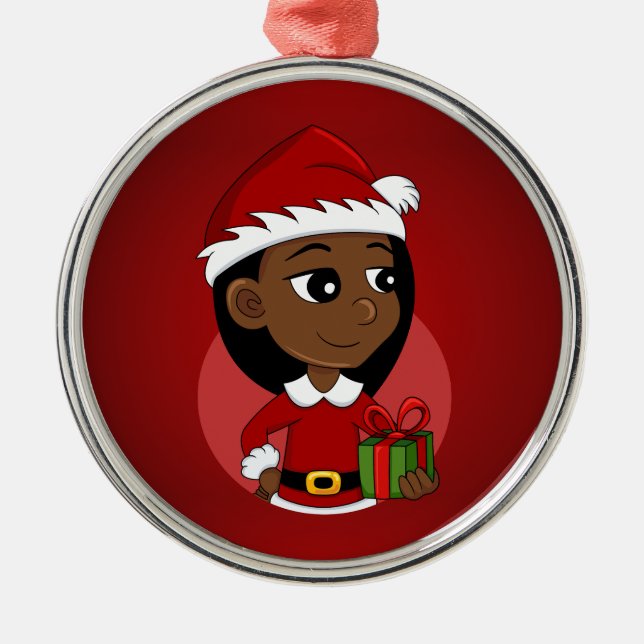 Christmas girl cartoon metal ornament (Front)