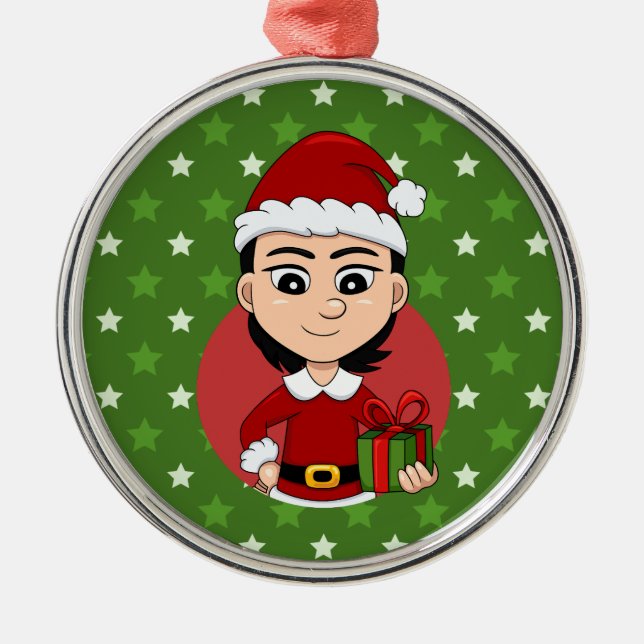 Christmas girl cartoon metal ornament (Front)