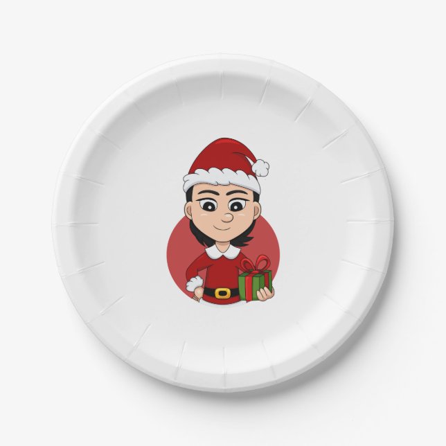 Christmas girl cartoon paper plates (Front)