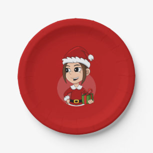 Christmas girl cartoon paper plates