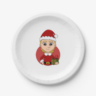 Christmas girl cartoon paper plates