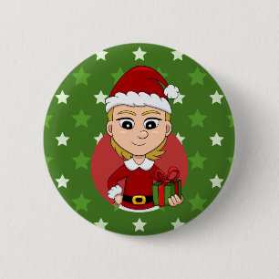 Christmas girl cartoon pinback button