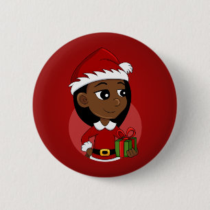 Christmas girl cartoon pinback button