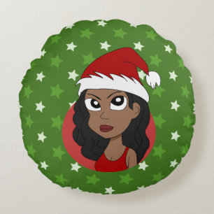 Christmas girl cartoon round cushion