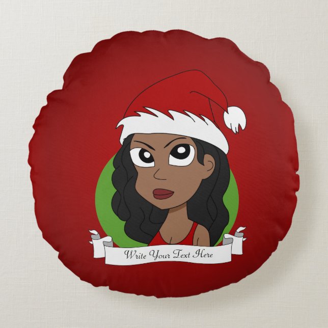 Christmas girl cartoon round cushion (Front)