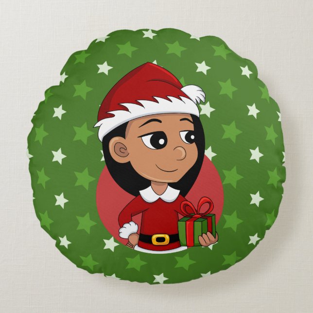 Christmas girl cartoon round pillow (Front)