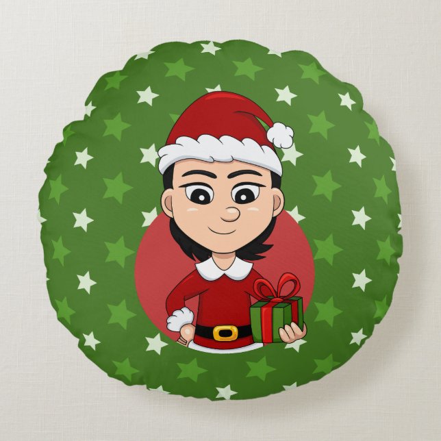 Christmas girl cartoon round pillow (Front)