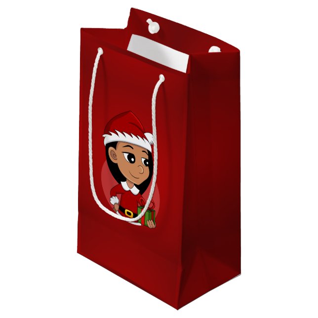 Christmas girl cartoon small gift bag (Front Angled)