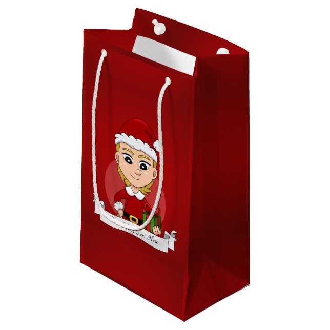 Christmas girl cartoon small gift bag (Front Angled)