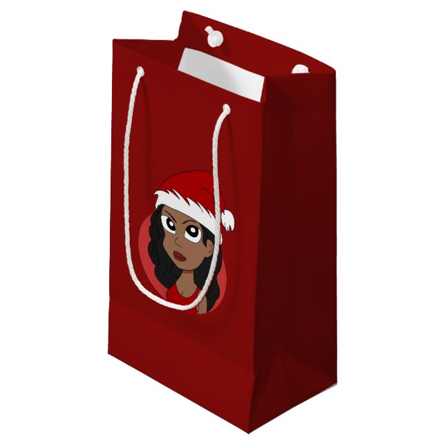 Christmas girl cartoon small gift bag (Front Angled)
