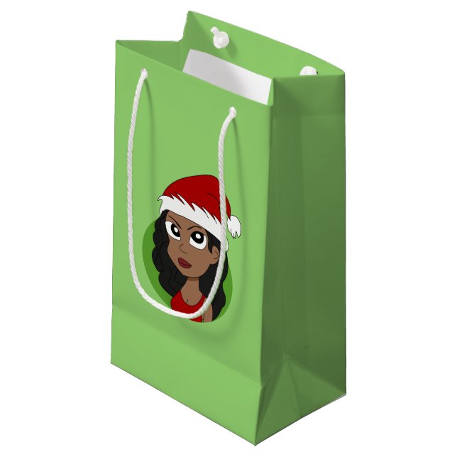 Christmas girl cartoon small gift bag (Front Angled)