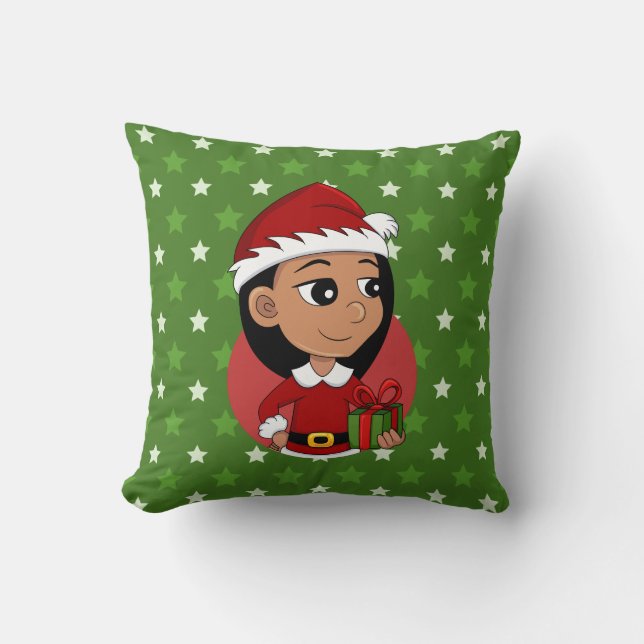 Christmas girl cartoon throw pillow (Front)