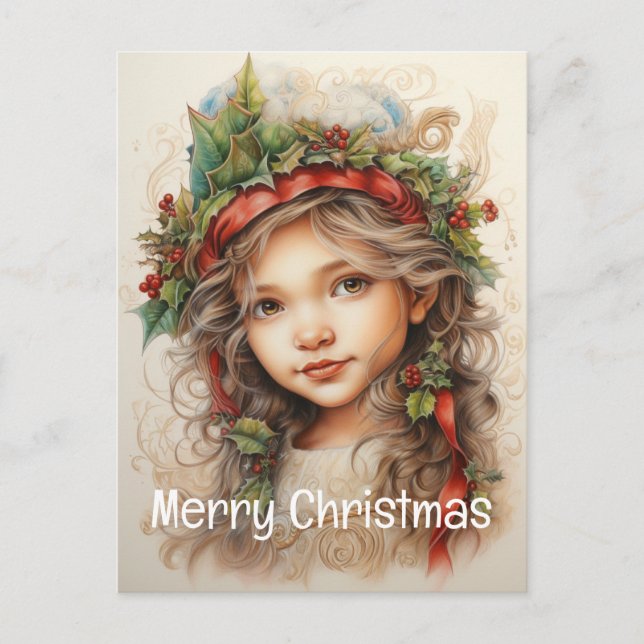 Christmas Girl Custom 5 of 25 Holiday Postcard (Front)