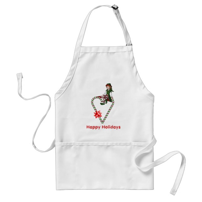 Christmas Girl Elf Candy Cane Heart Holiday Apron (Front)