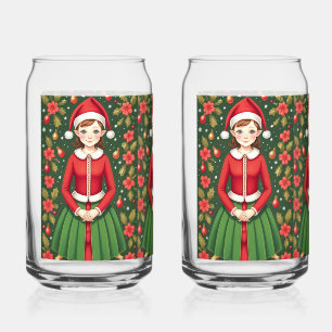 Christmas Girl Elve Can Glass