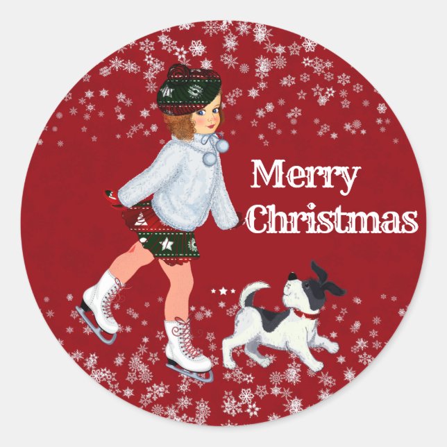 Christmas Girl Kid's Winter Snowflakes Party Craft Classic Round Sticker (Front)