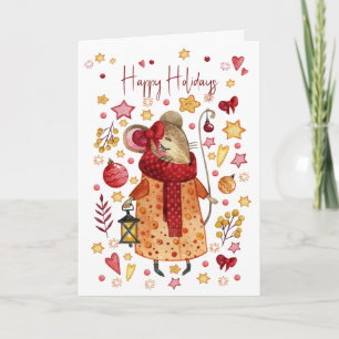 Christmas Girl Mouse with Lantern  Card