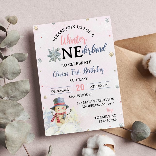 Christmas Girl ONEderland Snowman Invitation (Creator Uploaded)