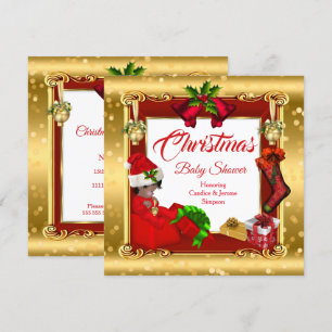 Christmas Girl or Boy Baby Shower Red Gold Box AA Invitation